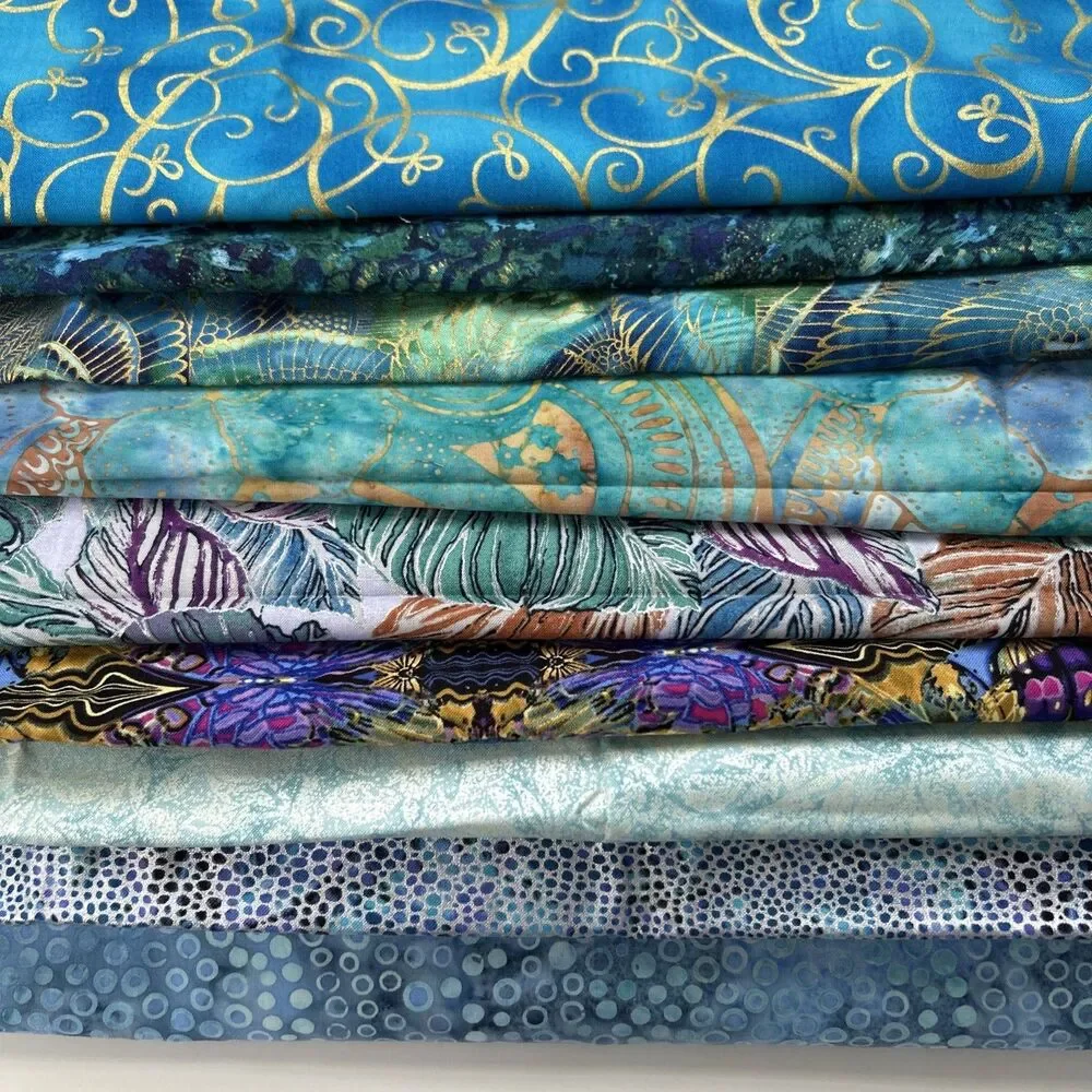 Shades Of Blue Quilting Cotton Fabric Sewing Textile Art Lot 11 Pc